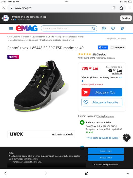 Pantofi Uvex marime 45