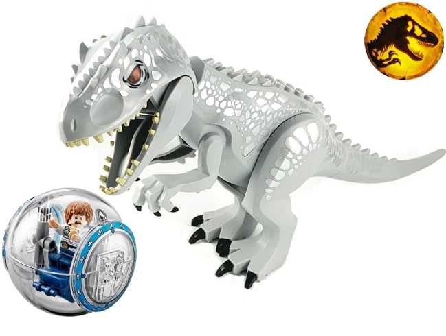 Dinozaur urias tip Lego de 30 cm: Silver Indominus Rex 2020