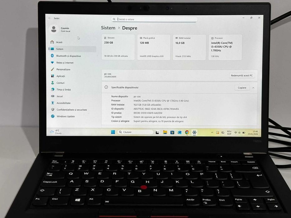 Lenovo ThinkPad T480s i5, 16GB RAM, SSD – stare excelentă