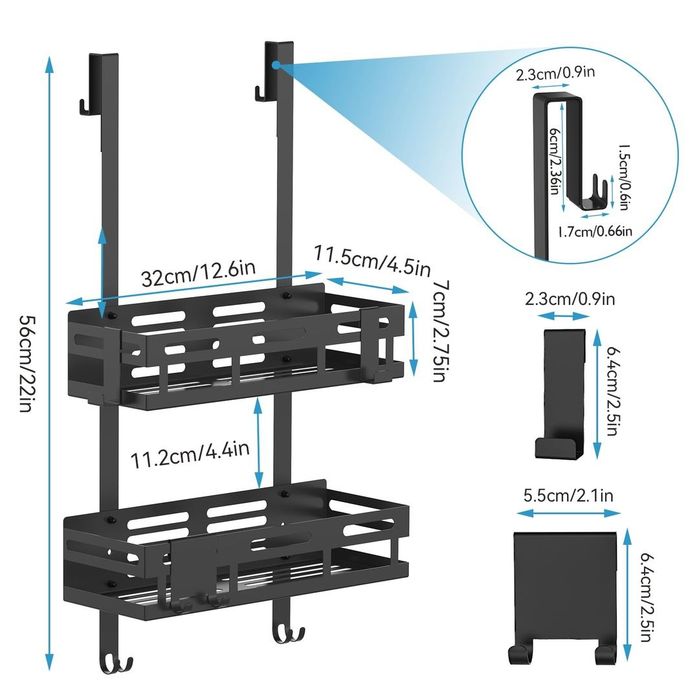 Suport cabina dus cu doua etajere, 32 x 11.5 cm