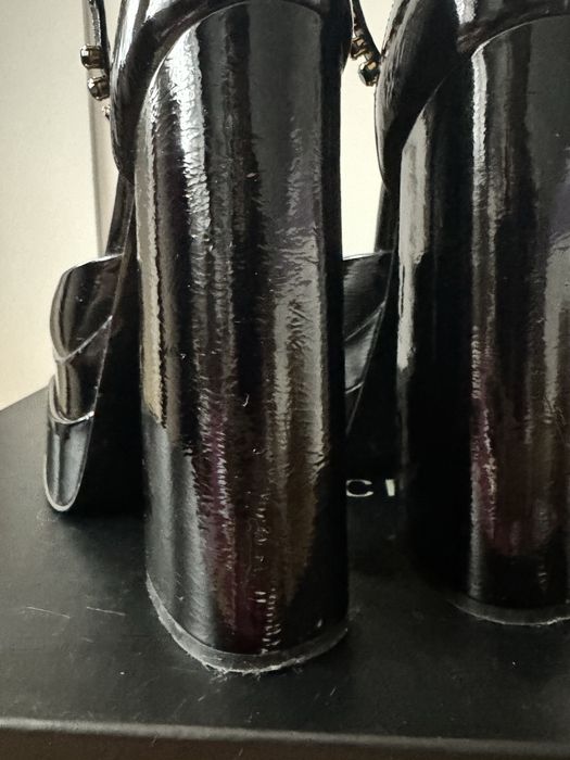 Versace Medusa Aevitas patent leather platform pumps, size 38
