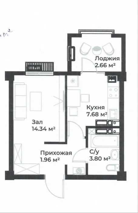 Assalom Jomiy Golden House — 1-комнатная квартира 32,23 м²!