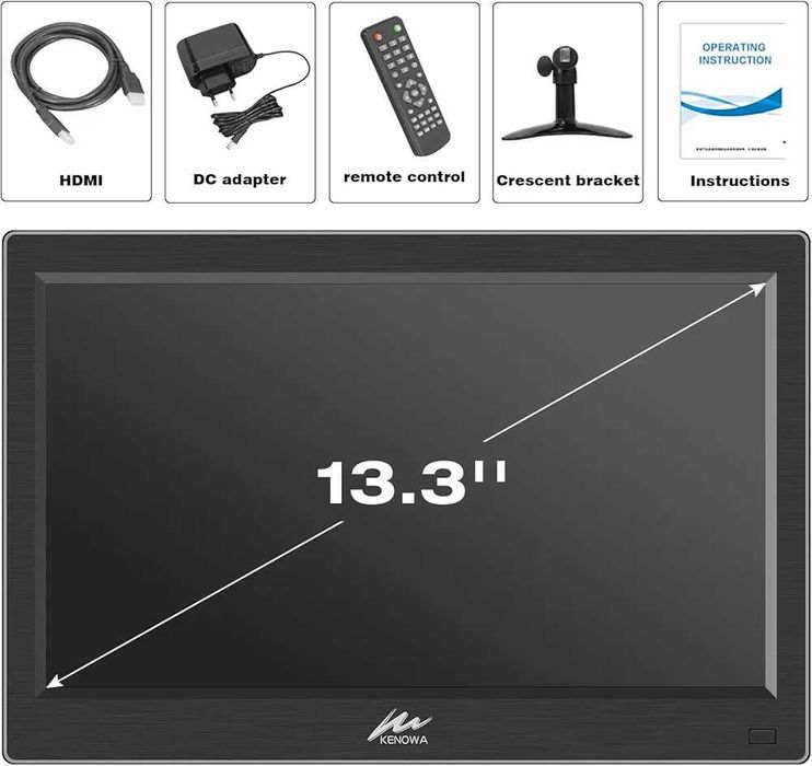 Нов Kenowa 13.3-инчов малък телевизор с дистанционно, HDMI PC монитор