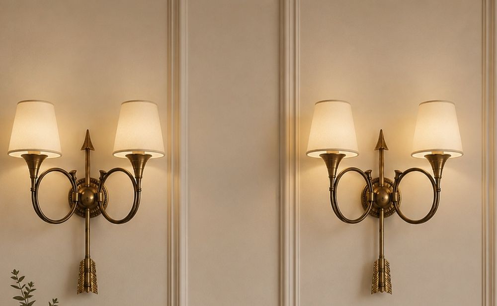 Superb set de aplice în stilul Art-Deco din bronz și abajoare din material textil