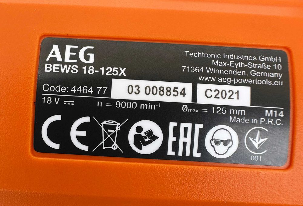 Нов комплетк от ъглошлайф AEG BEWS 18-125X и винтоверт AEG BSB18C2