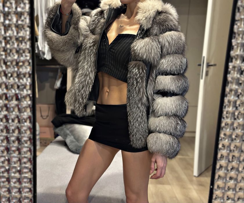 Палто естествен косъм grey