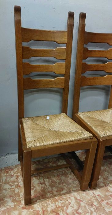 6 броя трапезни столове масив бял дъб с ратанова седалка