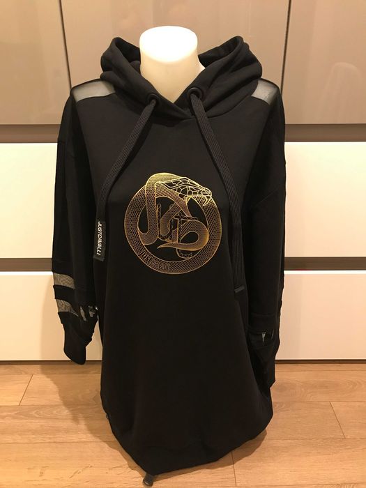 JUST CAVALLI, Суичър- Рокля със ЗЛАТНО Лого и ПРОЗРАЧНИ Вложки,  XL