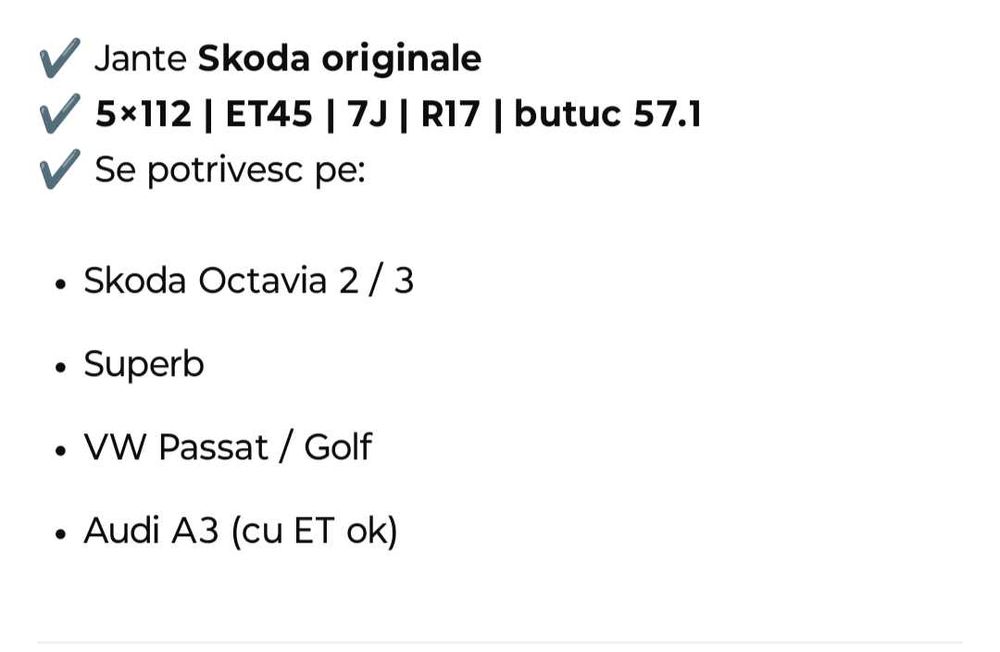 Roti Skoda r17 cu cauciucuri de vara noi dot 2025