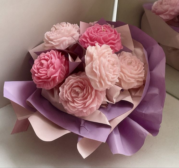 Букет «Пионы» из аромасвечей 7 шт