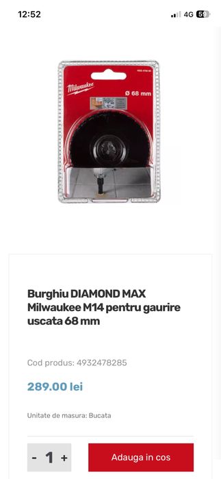 Burghiu Diamond Max Milwaukee M14 68 mm si de 0.8 mm