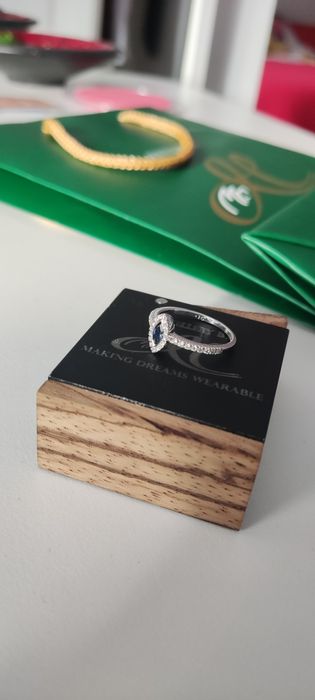 Inel logodnă NOU, aur 18kt, 2.15gr, safir și diamante Mărimea 50