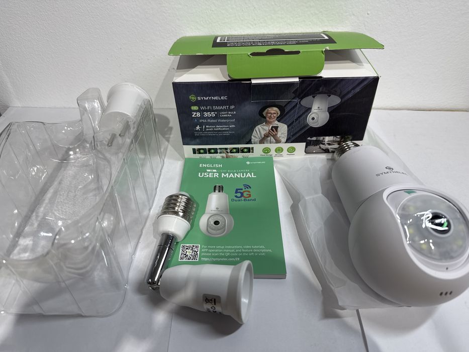 Cameră video securitate bec SYMYNELEC WiFi 5G 3K senzor miscare noapte