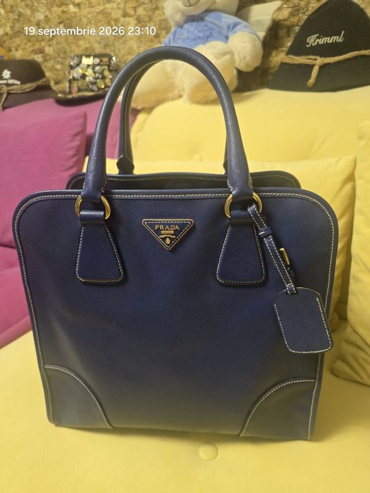 Geantă PRADA Galleria Saffiano Lux (BN2254) Albastră - Ca Nouă + Card Autenticitate.