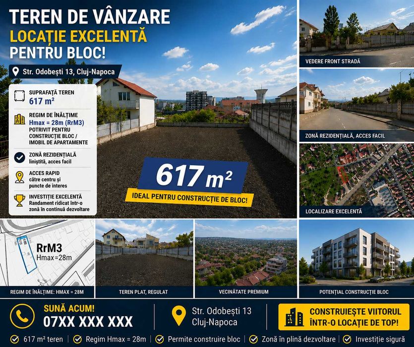 Teren Cluj-Iris 617 mp | RrM3 | P+6 | Panorama | Ideal Investitie