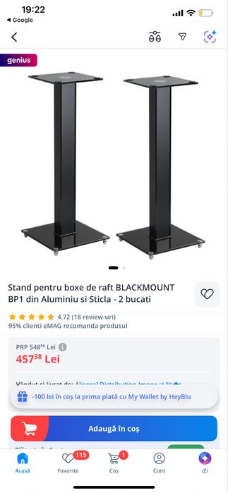 Standuri boxe Hi-Fi 73 cm – pereche, sticlă și metal, cablu ascuns
