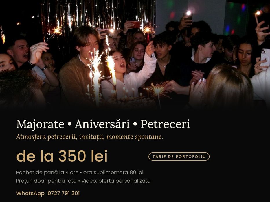 Fotograf & videograf evenimente - preturi de portofoliu (nunti, cununii civile, botezuri, zile de nastere, etc.) ședințe foto, business