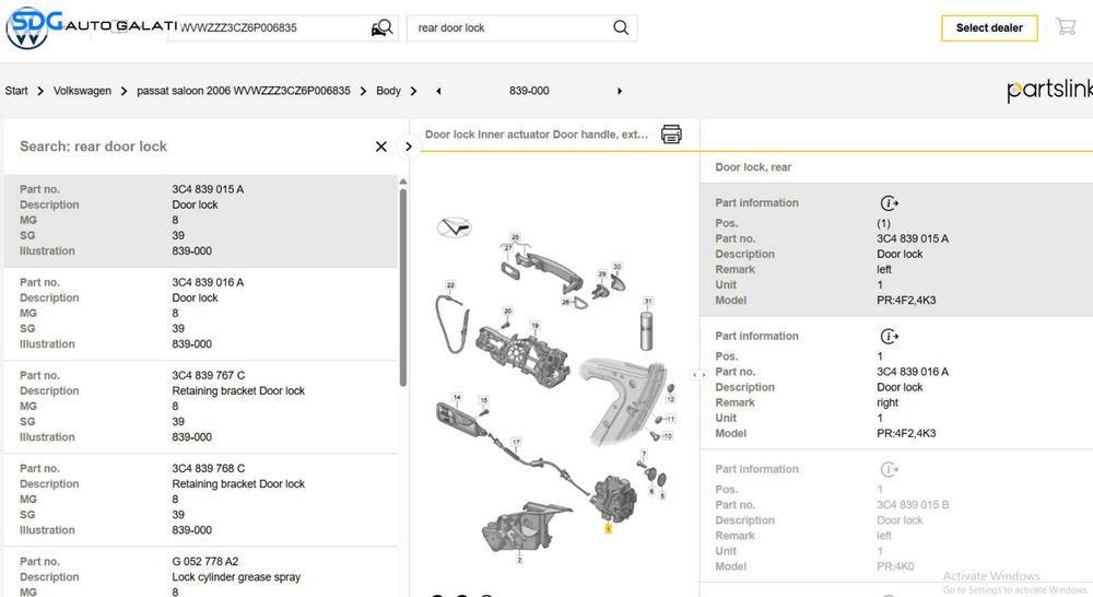 Broasca Incuietoare pentru Usa Portiera Stanga Spate 6 Pini Audi Q7 2007 - 2009 Cod 3C4839015A [L7145SOS]