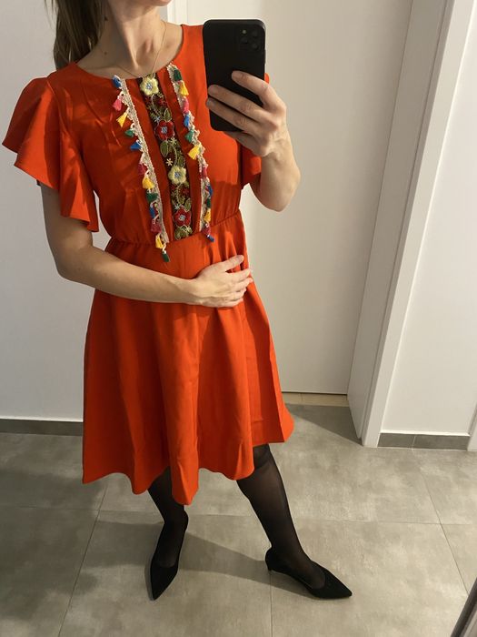 Rochie etno rosie eleganta midi