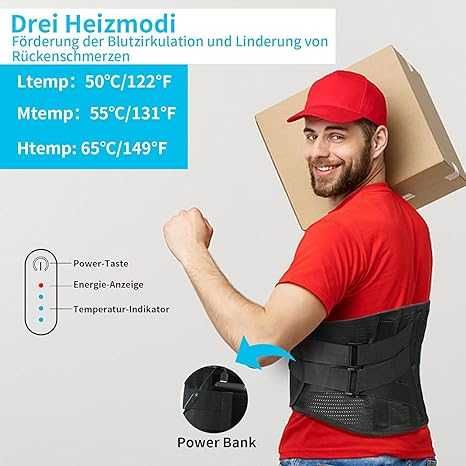 Centura de sustinere a spatelui incalzita, cu baterie reincarcabila XL