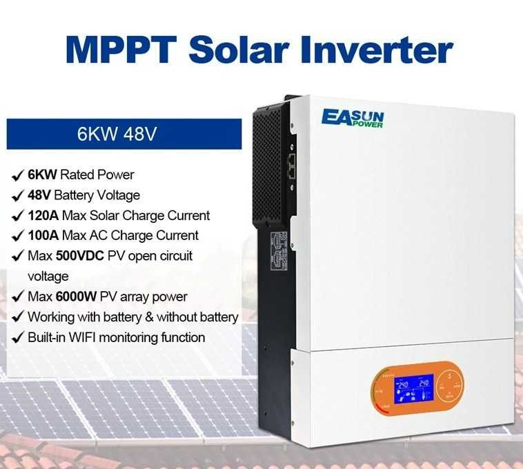Invertor Hibrid Easun SMR-II-6KP-48V-WiFi Alb/ Portocaliu, Off Grid
