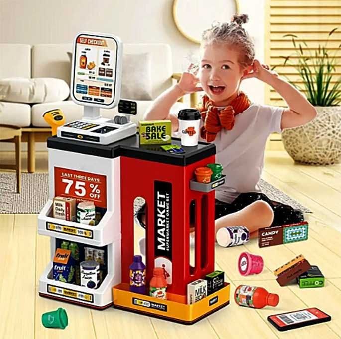 Детски супермаркет, магазин за играчки, касов апарат, скенер