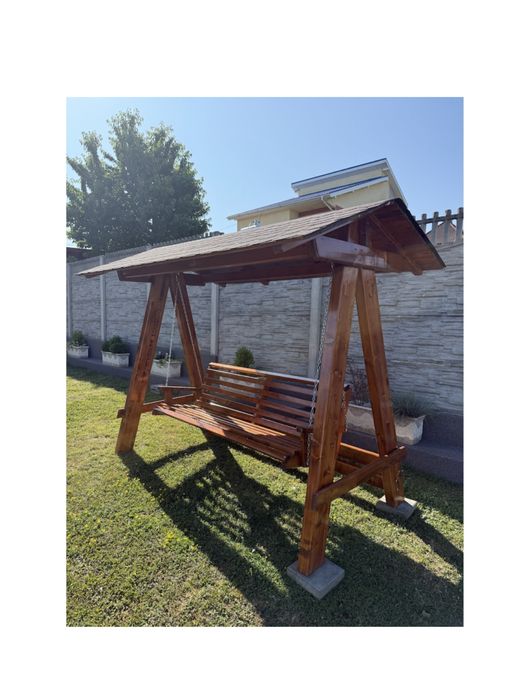 Balansoar lemn 4 persoane, MOGAMOB, rezistent la exterior, culoare Tek, 185cm