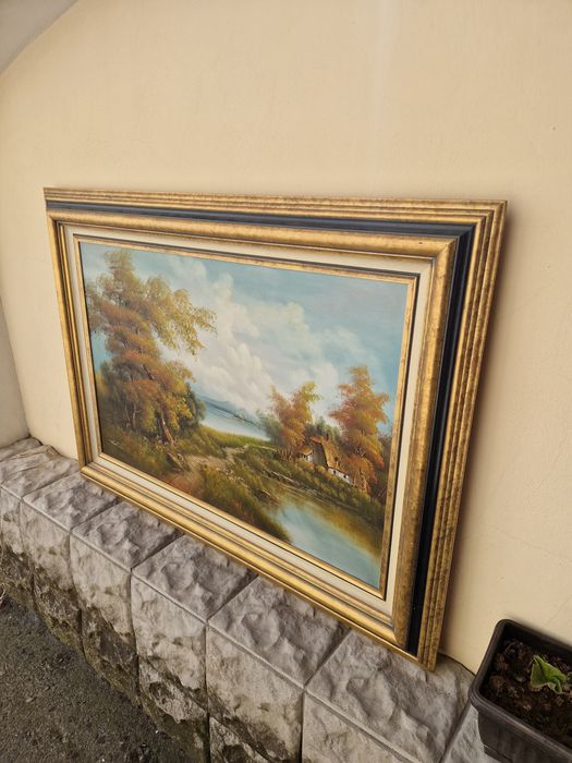 Прекрасна голяма антикварна холандска картина масло върху платно