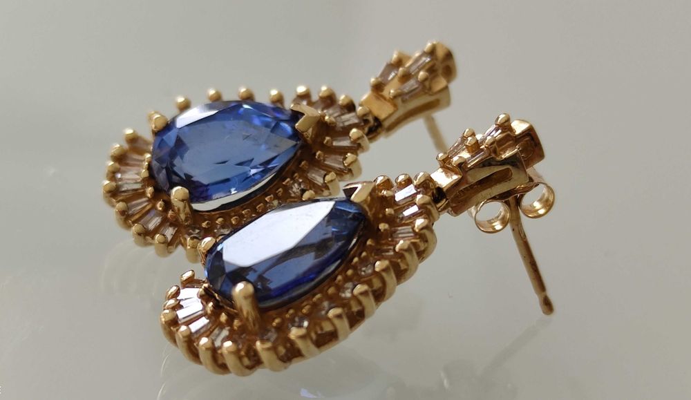 Cercei 14k diamante si safire naturale