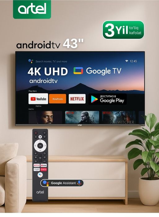 43 talik, 4k TV. HDR, SMART, karobkada yangi! , garantiyasi bilan