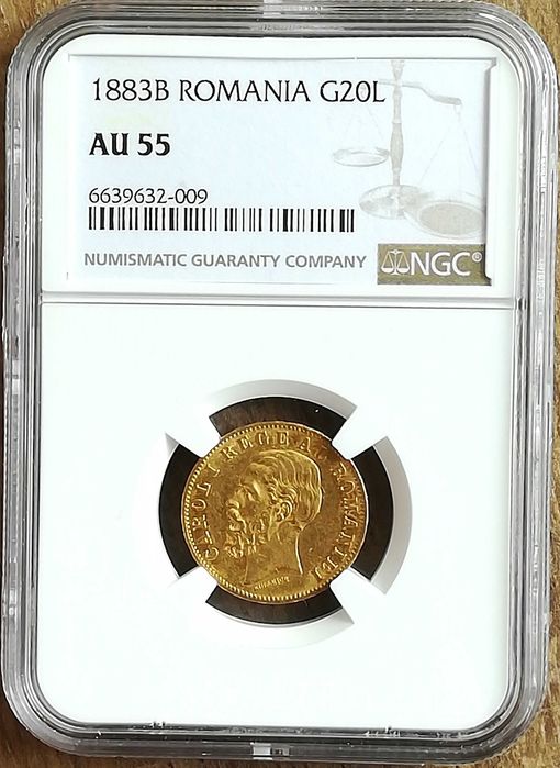 Moneda AUR 20 lei 1883 si 20 lei 1890 AU58, certificata, gradata NGC.