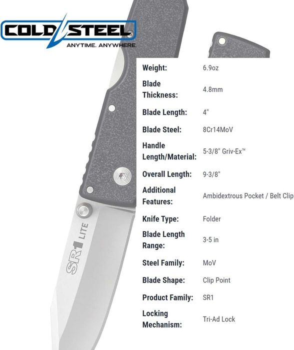 Сгъваем нож Cold Steel SR1 Lite - Tri-Ad Lock (Масивен)