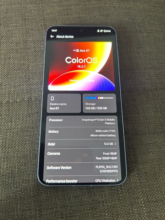 OnePlus Ace 6T 256GB / 12GB RAM – Ca Nou, Baterie 100% (8300 mAh) + 4 Huse