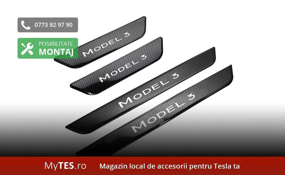 Ornamente INOX praguri (argintii / negre / carbon) - Tesla Model 3