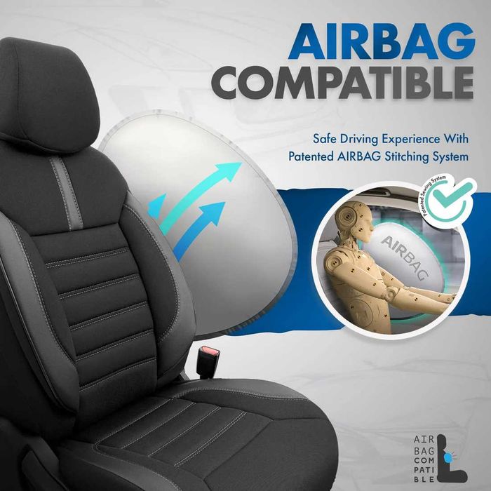 Комплект Тапицерия OTOM– Черно със Сив шев, за Предни и Задни Седалки