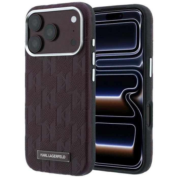 Калъф Karl Lagerfeld Grained Leather Mono Resin Logo MagSafe за iPhone 18 Pro / iPhone 17 Pro Burgundy