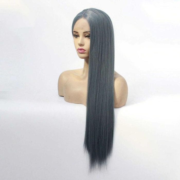 Модерна синьо-сива права перука – 80 см с лейс фронт 13×4