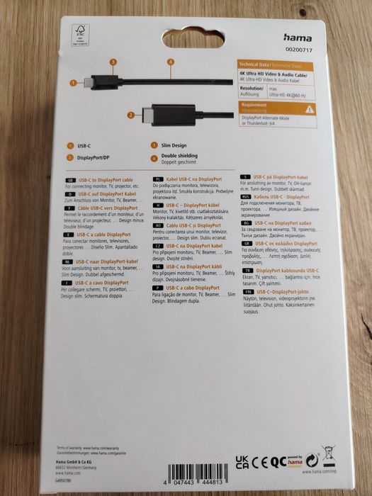 Кабел usb-c  to displayport