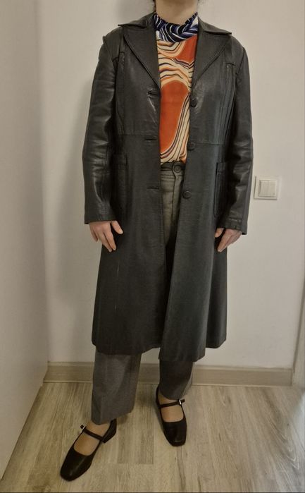 Palton de piele naturala bleumarin