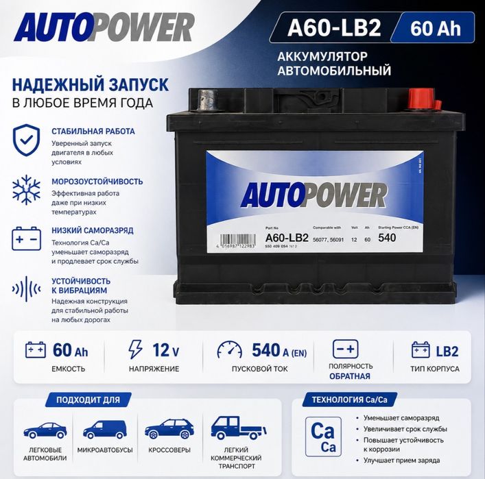 Аккумулятор 60Ah Шымкент