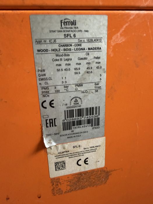 centrala lemne feroli sfl6, buffer 1000L, tot echipamentul