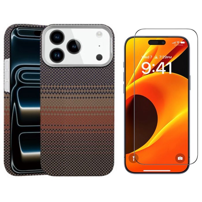 Iphone 17 PRO 17 PRO MAX Husa Super Slim Carbon Aramida + Folie Sticla Shock Safe