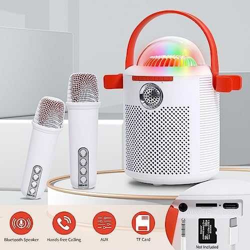 Bluetooth караоке машина два безжични микрофона мощен високоговорител