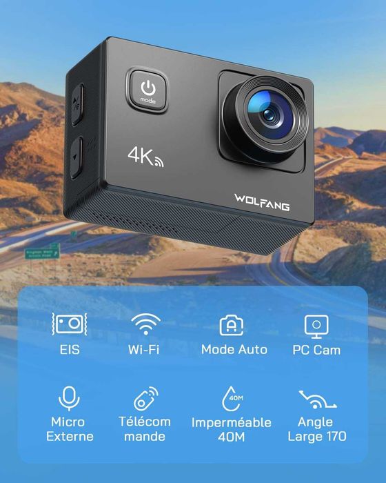 Екшън камера WOLFANG GA100 4K 30 FPS.  20MP WiFi, 32GB MicroSD