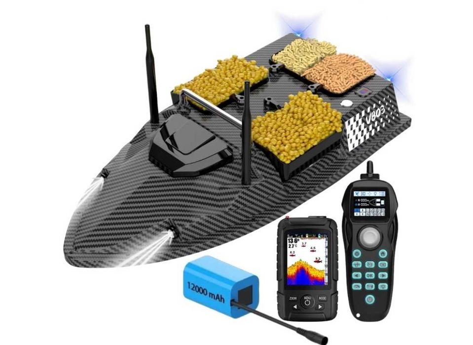 Лодка за захранка V803 PRO + Сонар  Lucky 500m 12000mAh 500m 15km/h