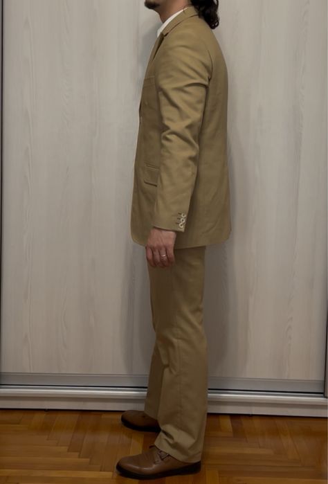 Costum costum intreg, muștariu/kaki, din bumbac, barbati