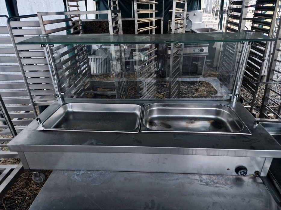 Vitrina rece sau calda, vitrina inox, prezentare, cu banc