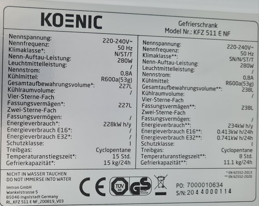 Фризер NoFrost Koenic  А++ 172см 2в1 фризер и охладител!
