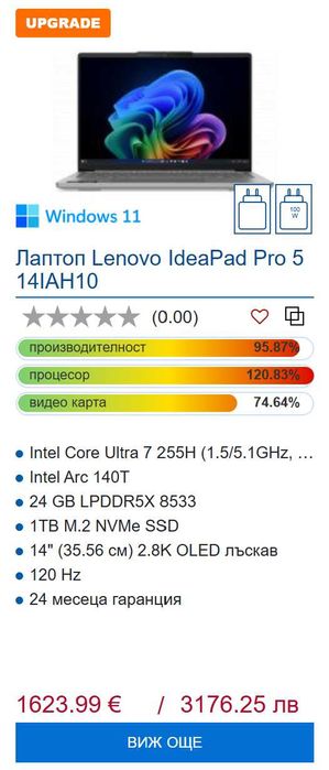 Продавам лаптоп LENOVO IDEAPAD PRO 5  OLED dislay