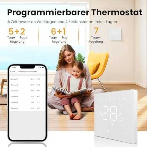 Termostat inteligent pentru centrala pe gaz Miucda WT410-BH-3A-B, WiFi, Tuya Smart Life, compatibil cu Alexa si Google Home, 3A